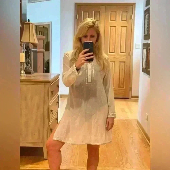 Juliet Dunn White Embroidered 3/4 Sleeves Delicate Tunic Shirt Sz 2 US 6/8. - Picture 14 of 14